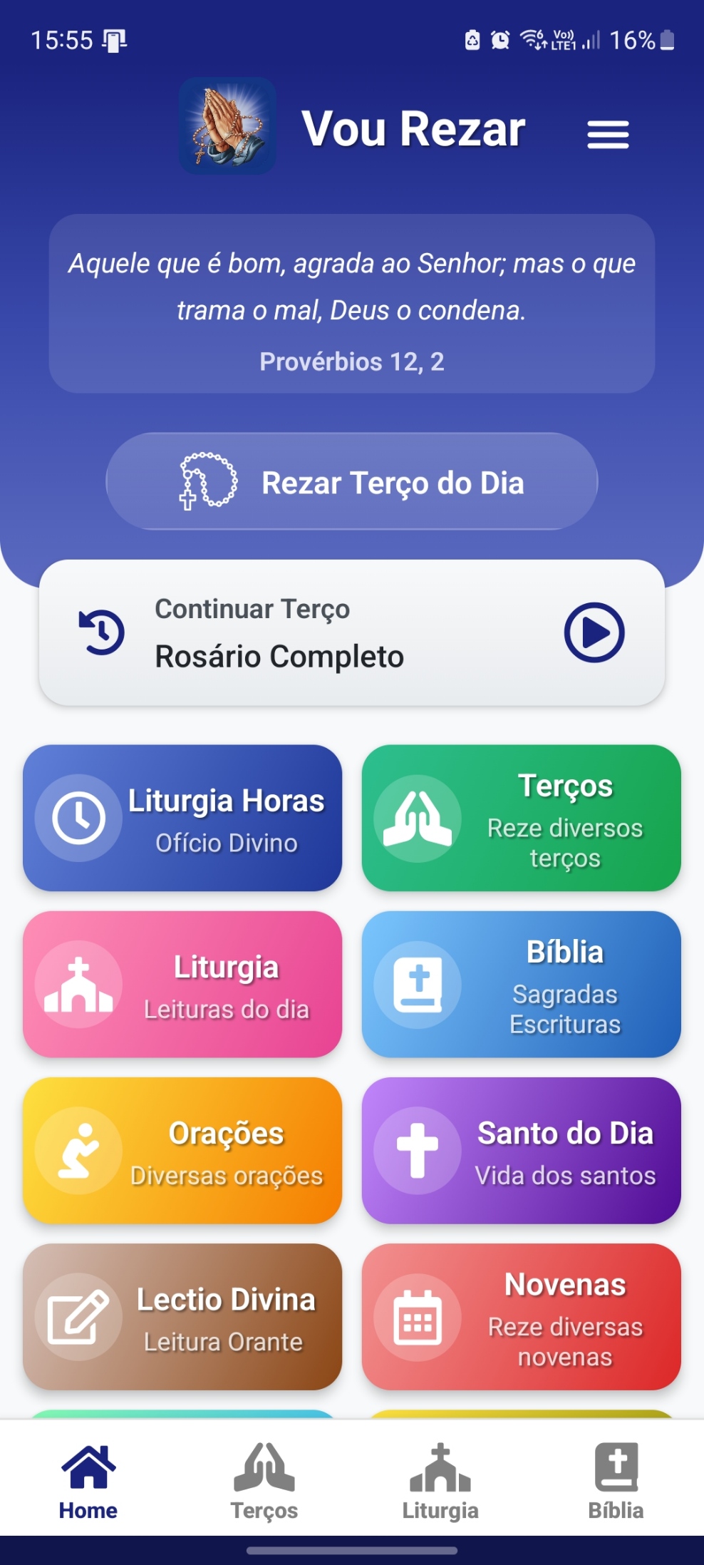 Tela principal do app Vou Rezar